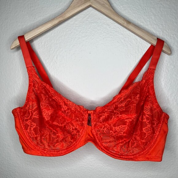 Auden Womens Orange Lace Unlined Full Coverage Underwire Bra Size 42DDD - Picture 3 of 9